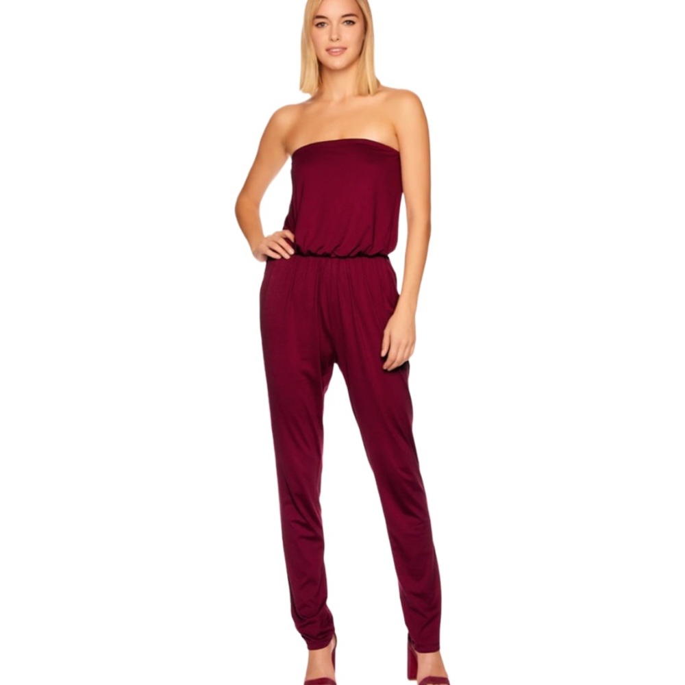 Susana Monaco Strapless Blouson Skinny Jumpsuit Size Large